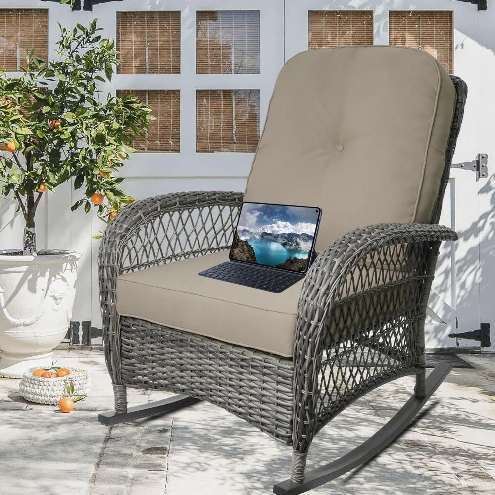 HUANZHUANG Outdoor Wicker Rocking Chair Set All Weather Resin Rattan