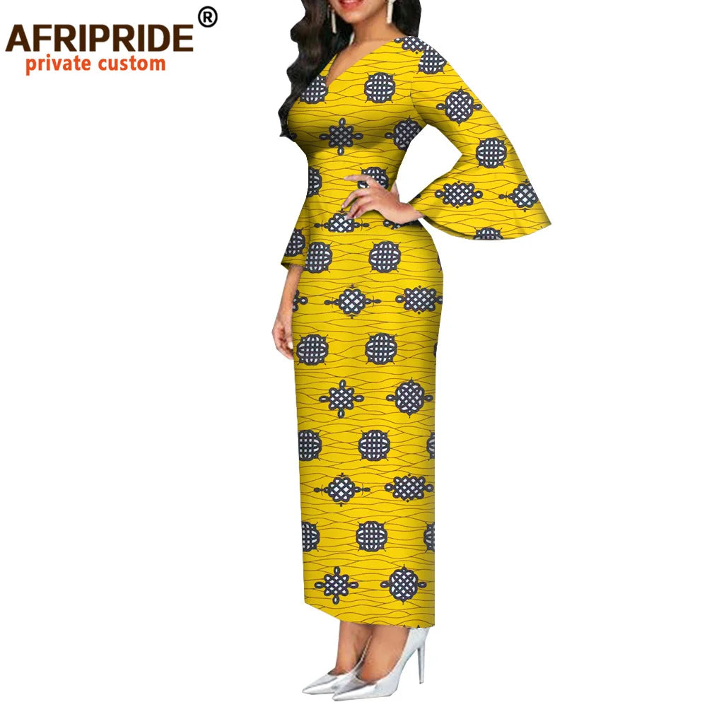 Women`s African Dresses Dashiki Outfits Print Bodycon Long Maxi Dress V Neck Flare Sleeve Party Wedding AFRIPRIDE A1925048