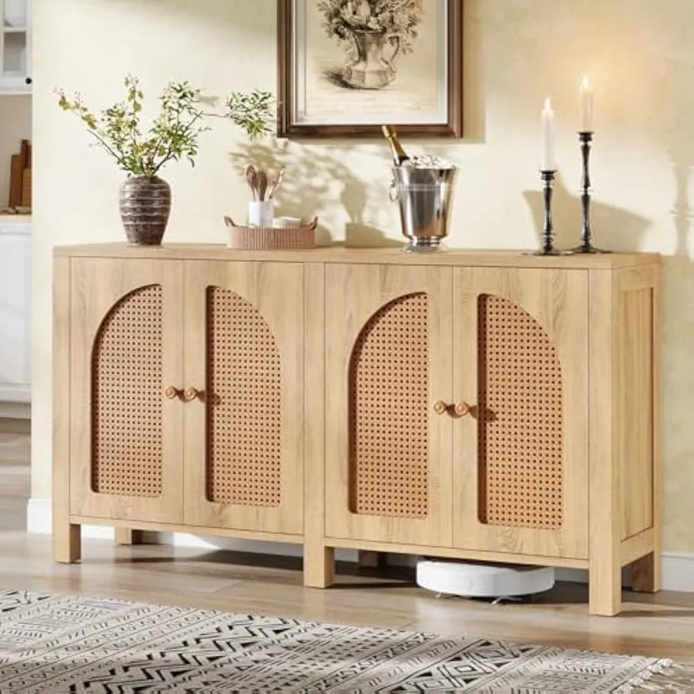 HUANZHUANG Sideboard Buffet Cabinet Rattan Credenza