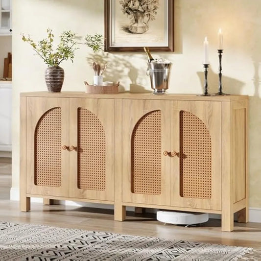 HUANZHUANG Sideboard Buffet Cabinet Rattan Credenza