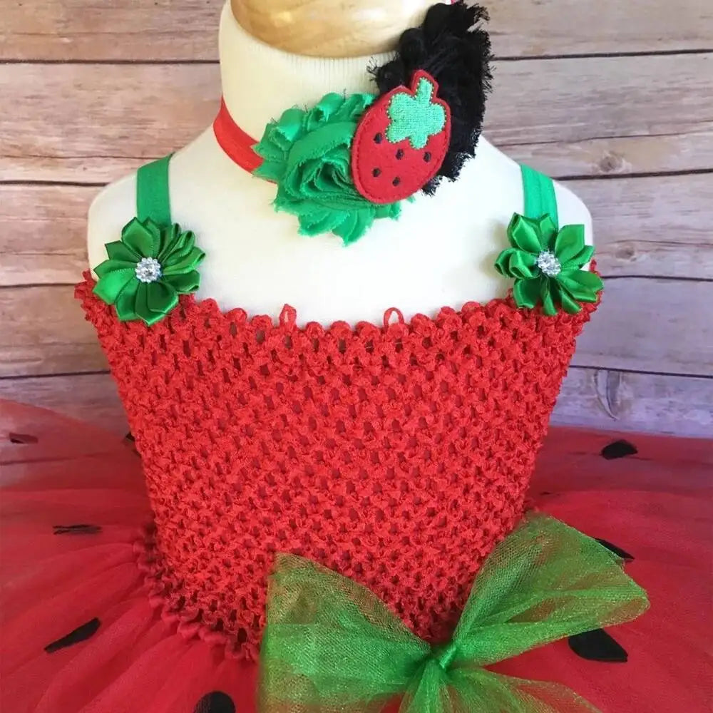 Baby Girls Strawberry Costume for Kids Birthday Party Tutu Dress Halloween Outfit Toddler Girl Fruit Clothes Newborn Photo Shoot