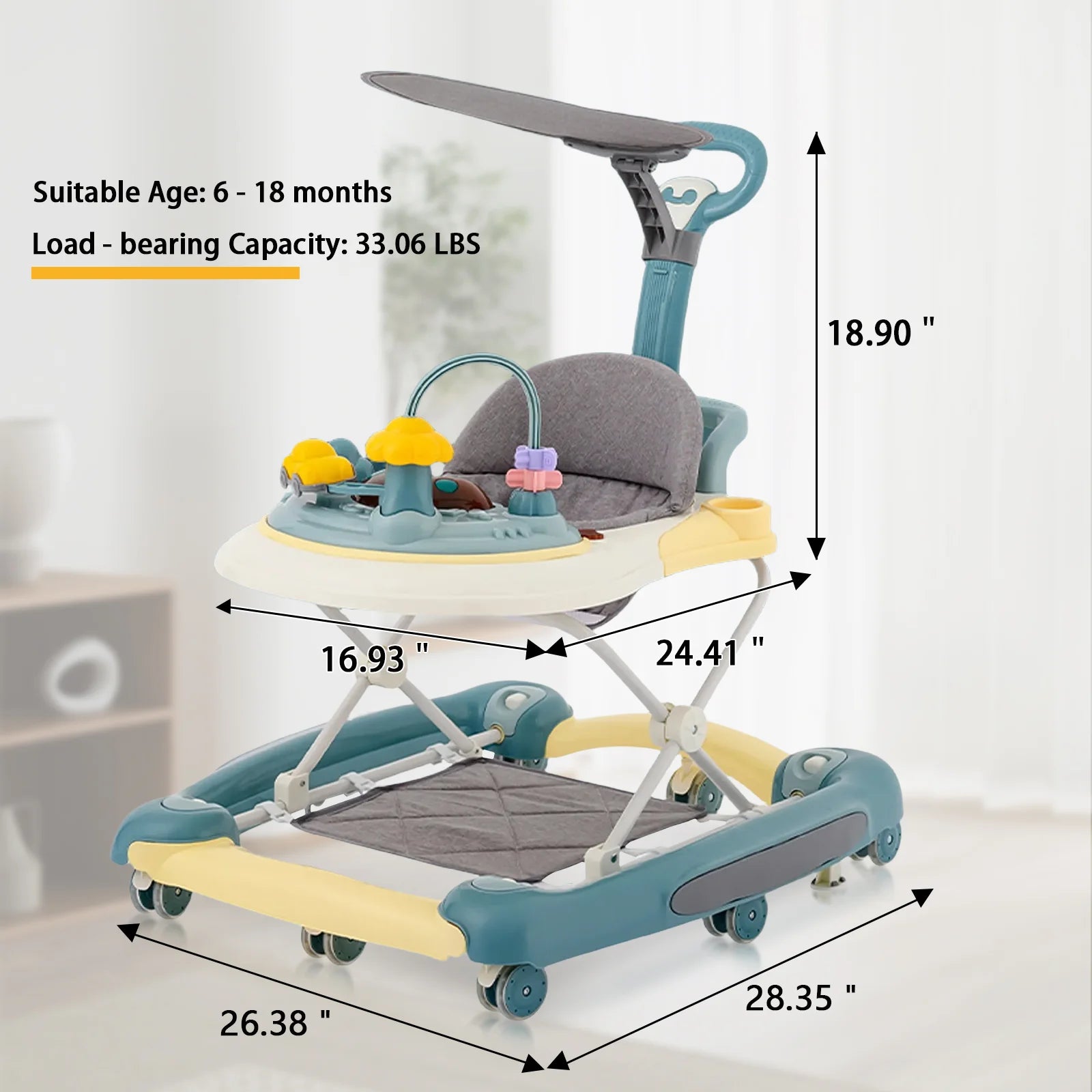 Baby Walker With Sunshade And Seat Multifunctional Anti Rollover Stroller