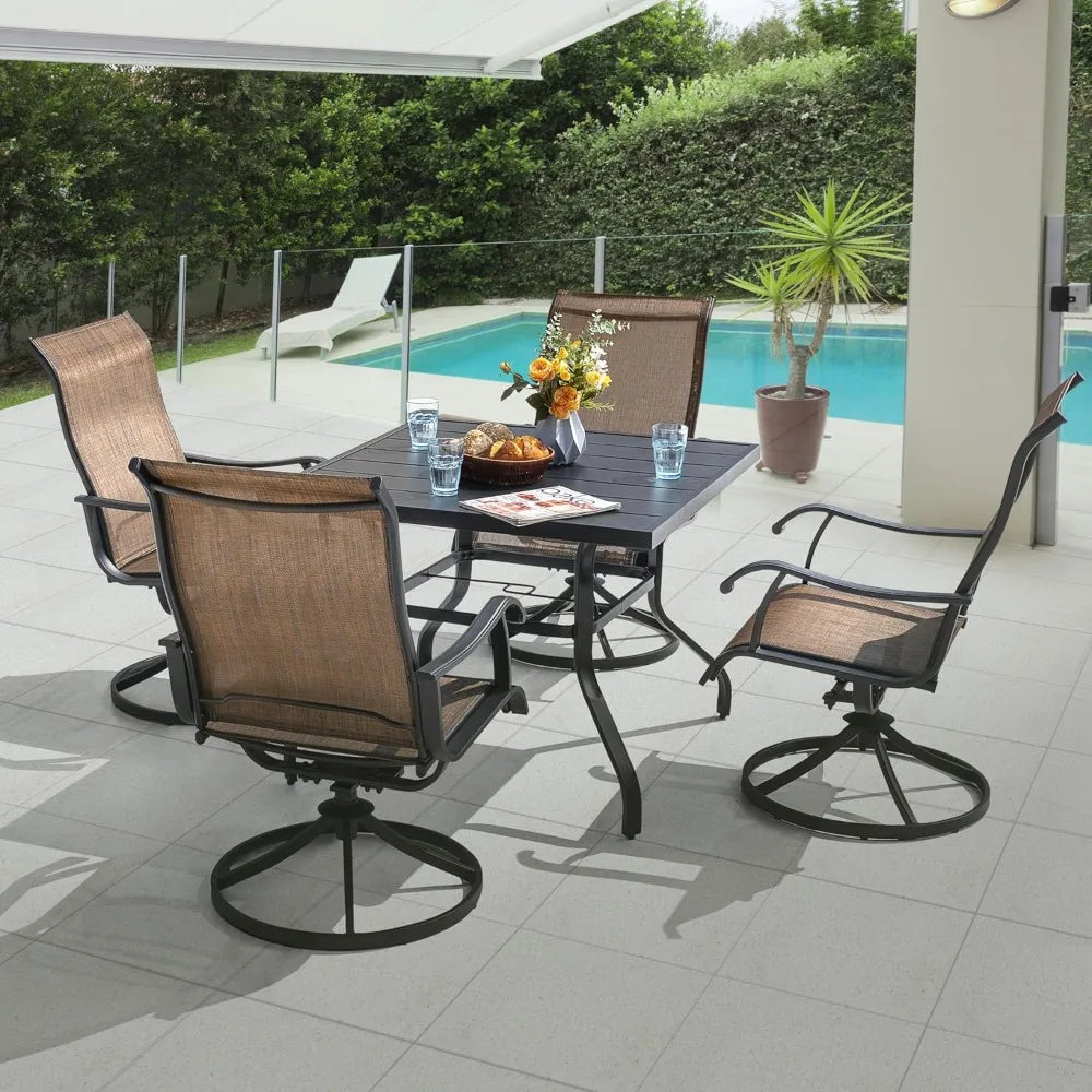 HUANZHUANG Outdoor Dining Set Weather Resistant Table And Textilene Chairs
