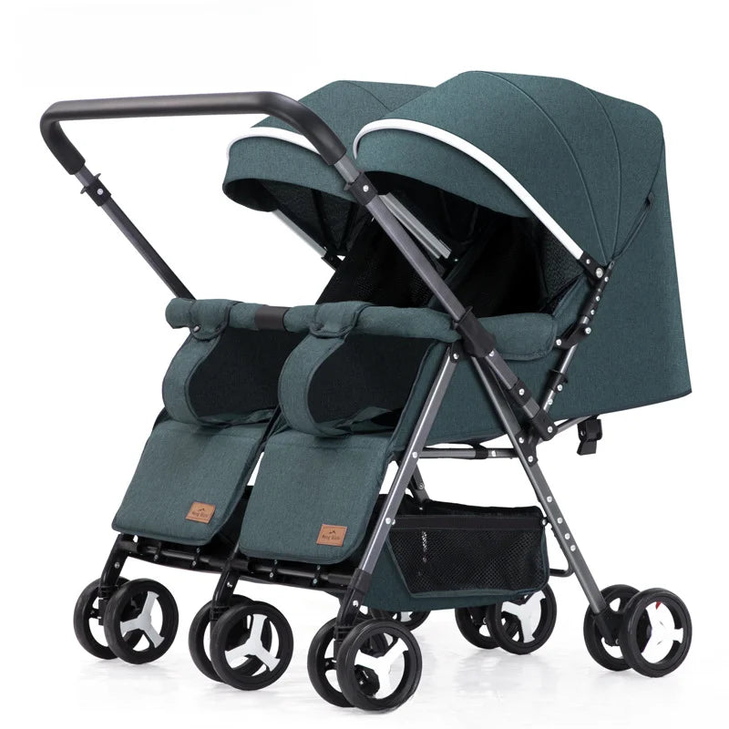 QIYOU Double Stroller Sit And Lie Side By Side Foldable