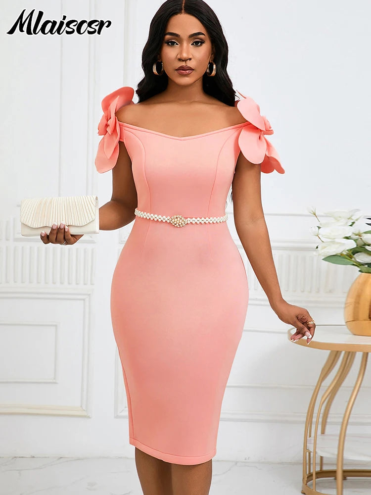 Mlaiscsr Sexy Off The Shoulder Petal Sleeve Midi Dress