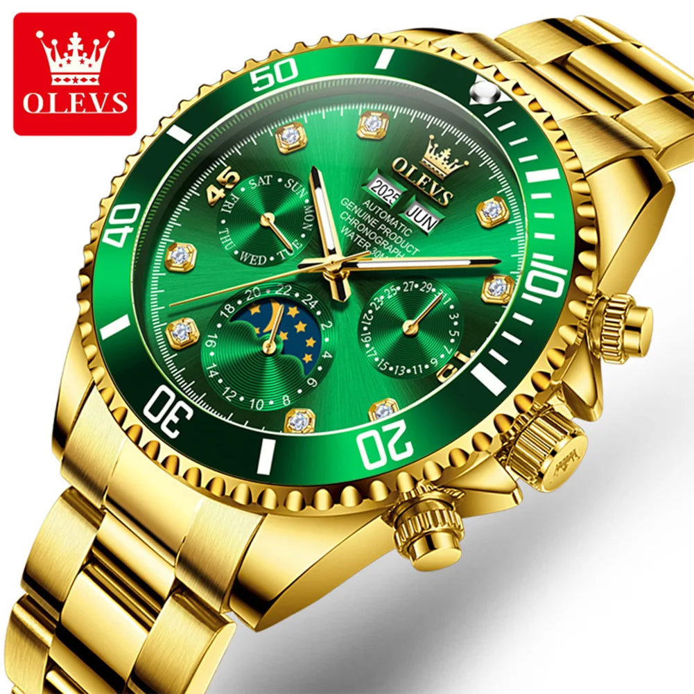 OLEVS 6729 Automatic Moon Phase Men Wristwatch 30M Water Resistant
