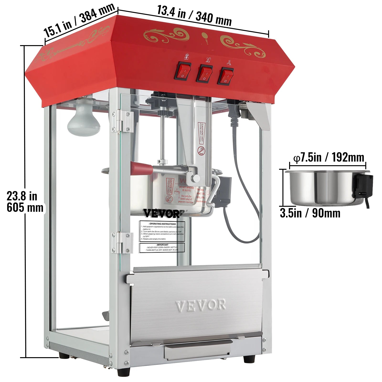SucceBuy Electric Popcorn Maker Commercial Popper Machine With SUS304