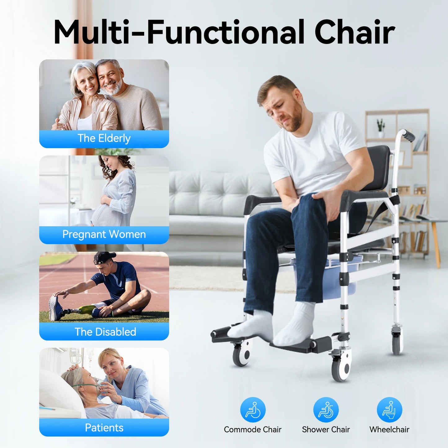 Hign Concerned Shower Chair With Wheels For Toilet Shower