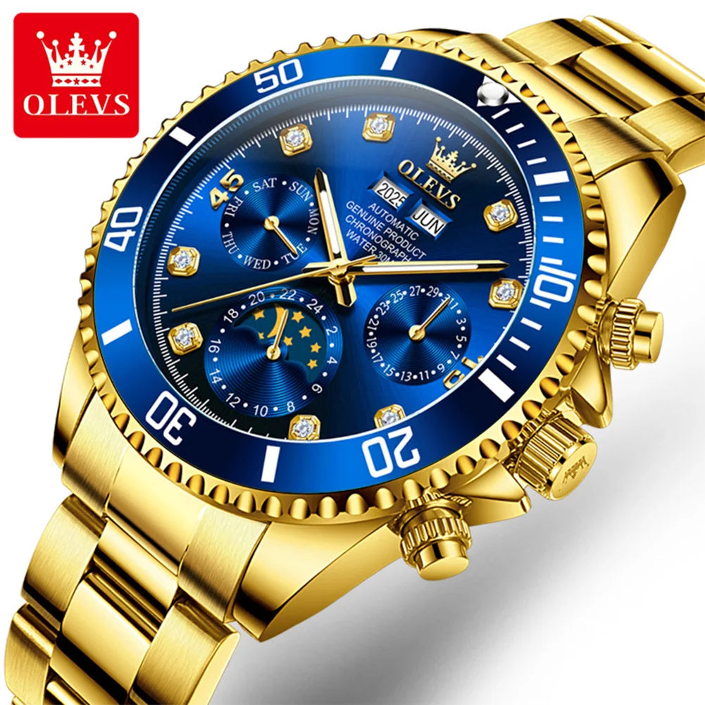 OLEVS 6729 Automatic Moon Phase Watch For Men Stainless Steel