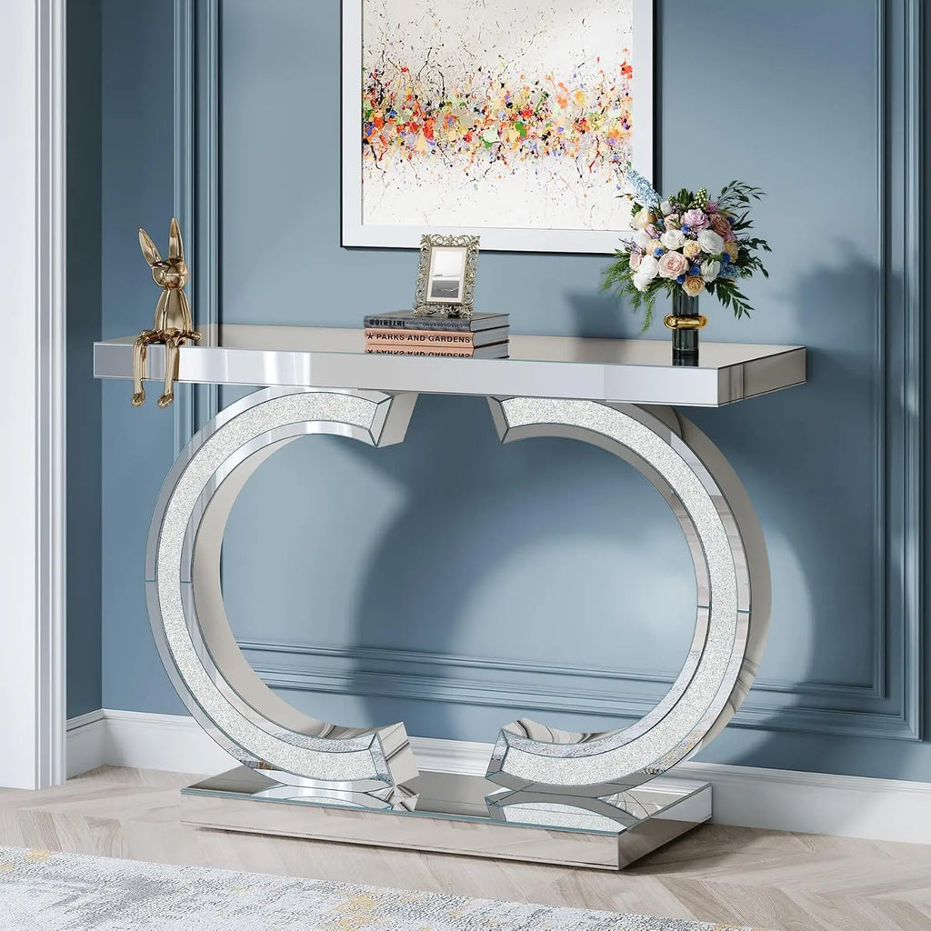 LITTLE TREE Mirrored Console Table With O Shaped Base