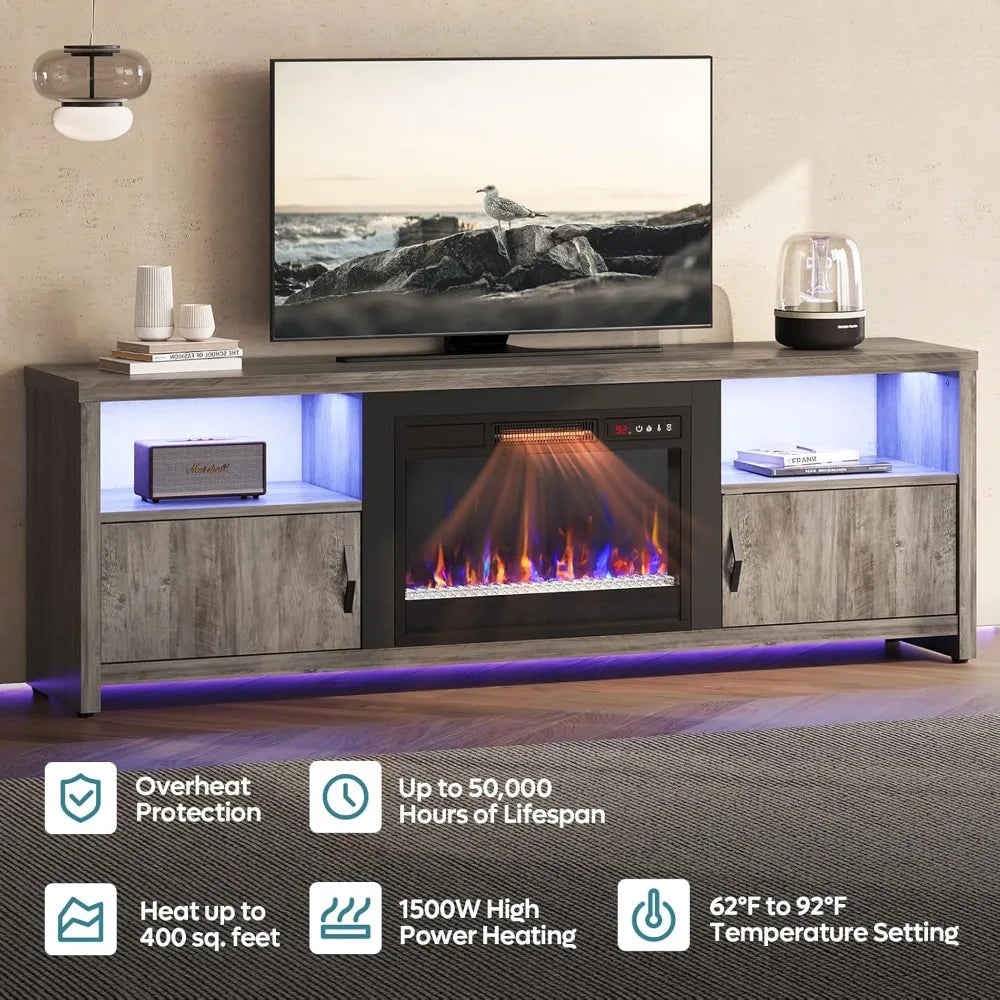 HUANZHUANG Fireplace TV Stand With LED Lights And Storage Cabinets