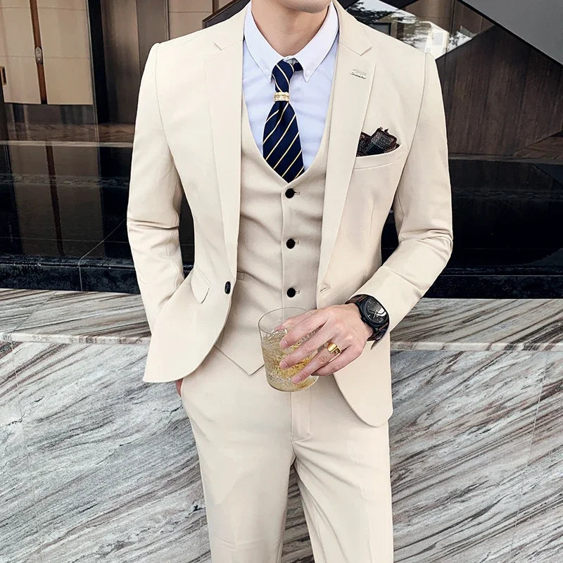S-7XL (Jacket+Vest+Pants) Fashion Boutique Lattice Formal Business Mens Suit 3Pcs Set Groom Wedding Dress Plaid Suit Show Stage