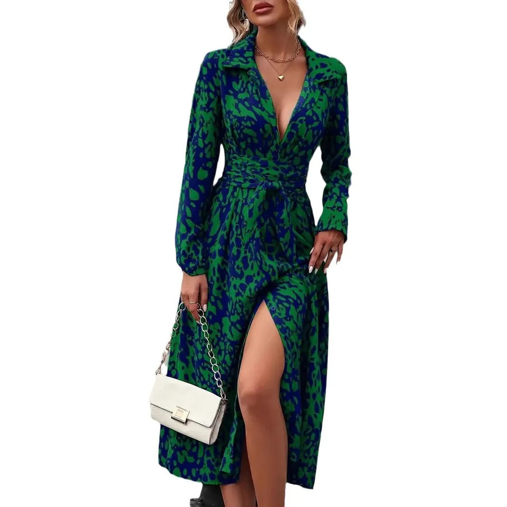 MLZECN European And American Printed Long Sleeve Aline Dress