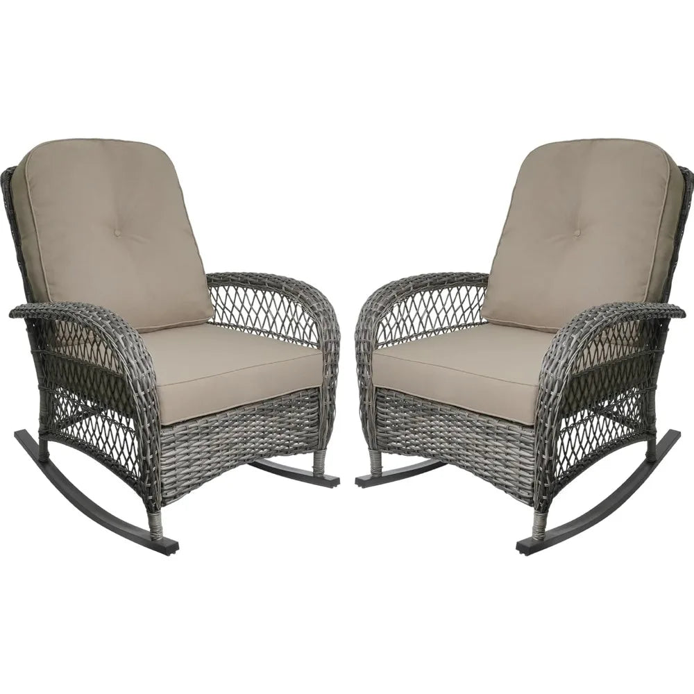 HUANZHUANG Outdoor Wicker Rocking Chairs Set 2Pc Garden