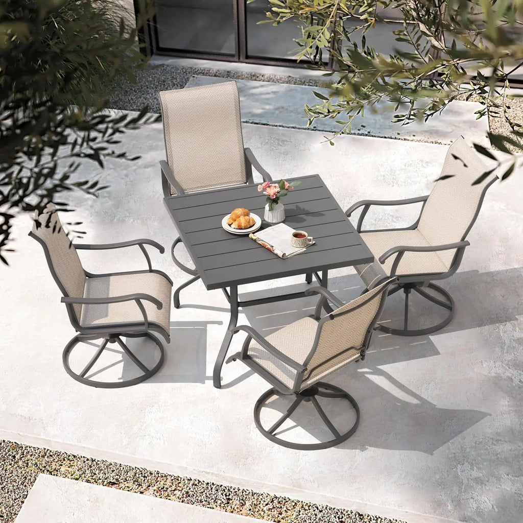 HUANZHUANG Outdoor Dining Set Weather Resistant Table And Textilene Chairs