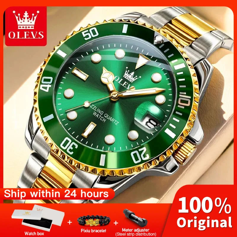 OLEVS 5885 Quartz Date Mens Watch Brushed Stainless Steel