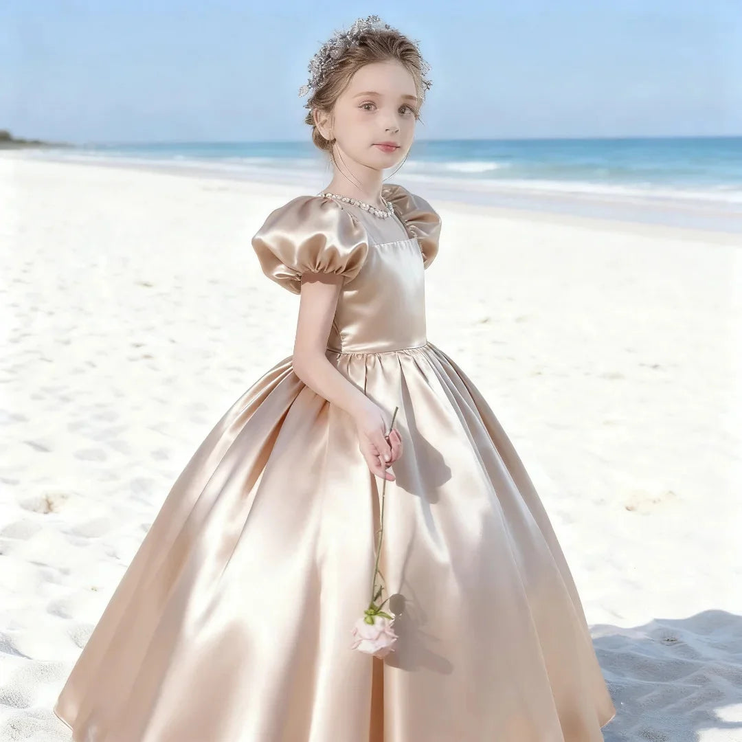 Gdybao Flower Girl Dress With Puff Sleeves For Weddings