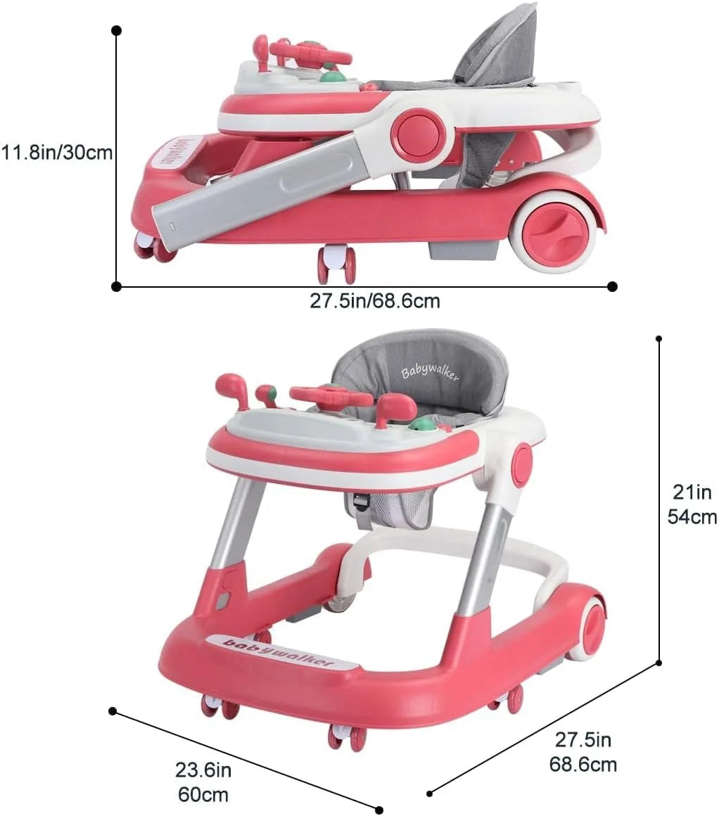 2 In 1 Baby Walker Toddler Push Walker with Removable Feeding Tray and Music Tray Foldable Design