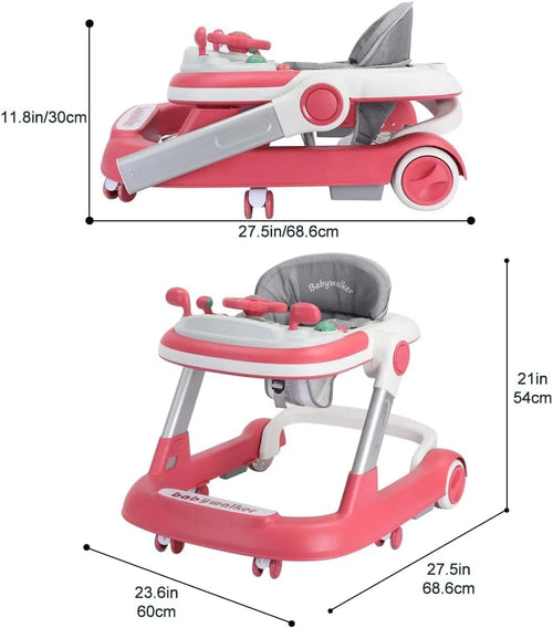2 In 1 Baby Walker Toddler Push Walker with Removable Feeding Tray and Music Tray Foldable Design