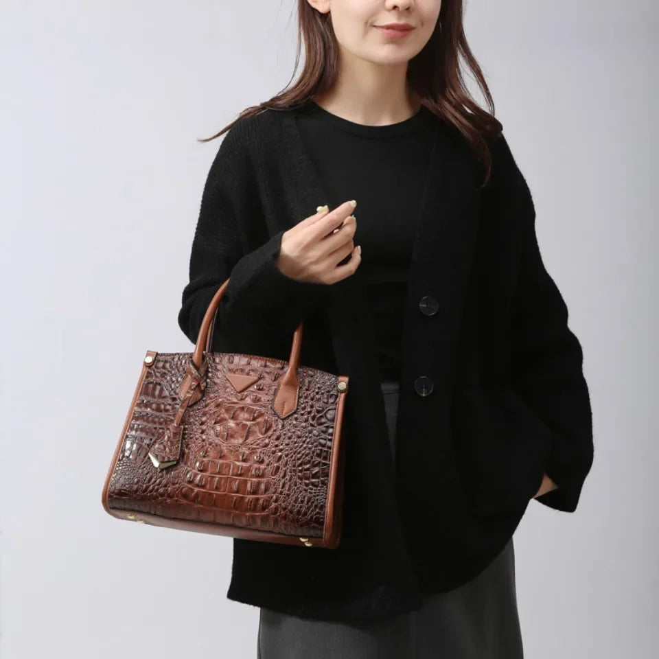 VANDERWAHCN Crocodile Print Leather Crossbody Bag For Women