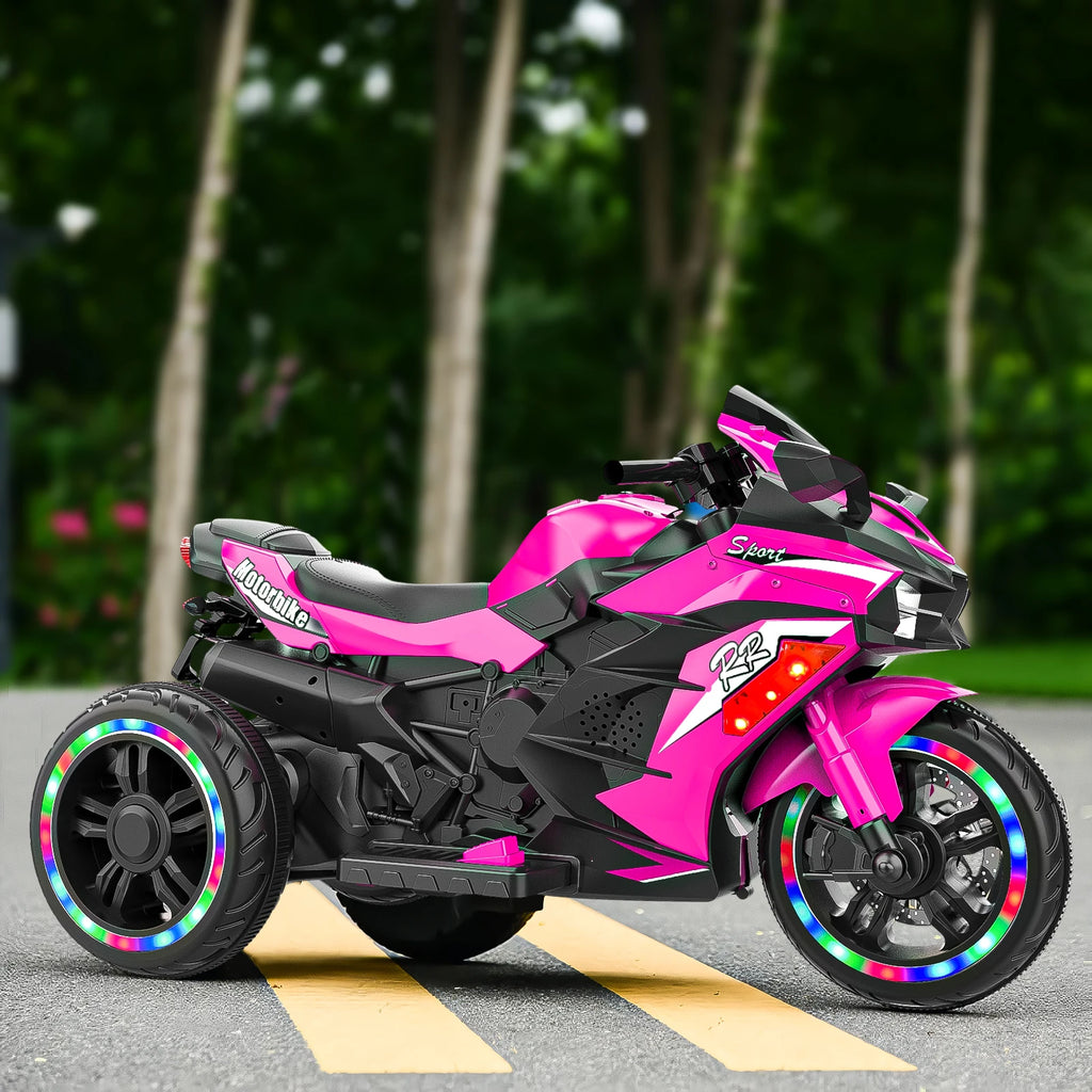 Electric Motorcycle for Kids, 12V Battery Powered Ride on Toys 3 Wheels Motorcycle with LED Lights and Music