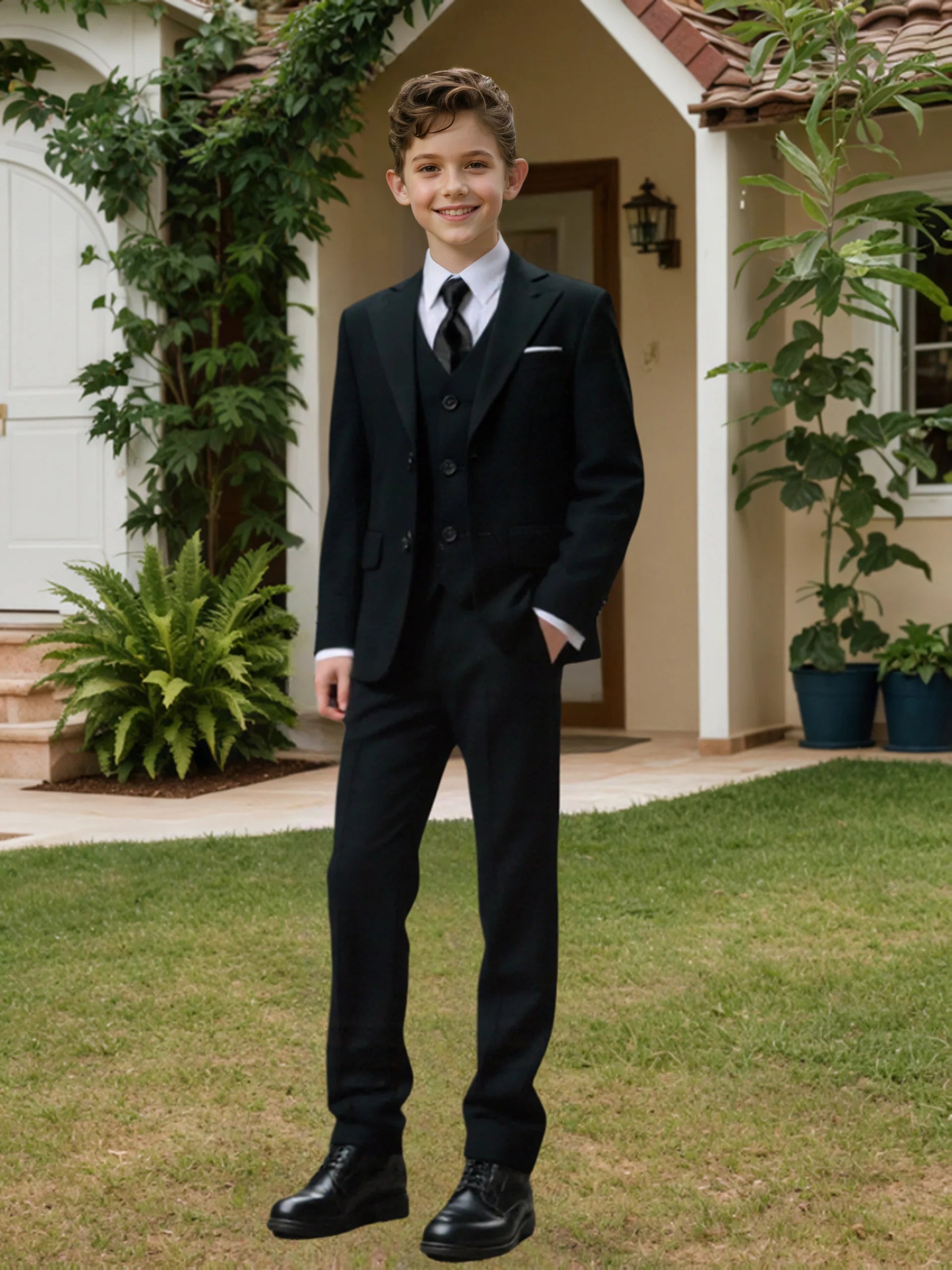 Boys Four Piece Suit Set Jacket Vest Pants Tie Formalwear