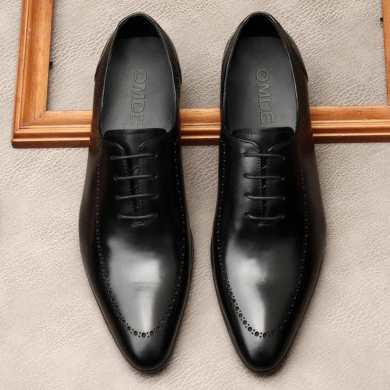 Italian Handmade Men's Oxford Shoes Real Calf Leather Black Brown Classic Brogue Business Wedding Dress Shoes For Men 2025 New