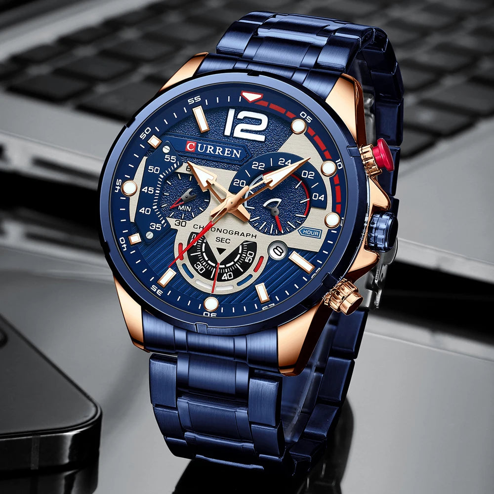 Curren Men's Quartz Chronograph Watch Sport Waterproof Date