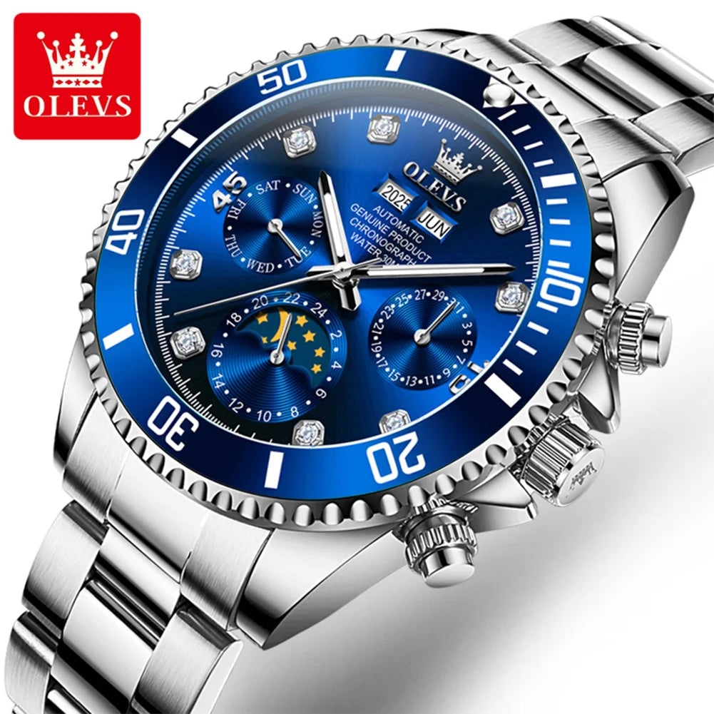 OLEVS 6729 Automatic Moon Phase Men Wristwatch 30M Water Resistant