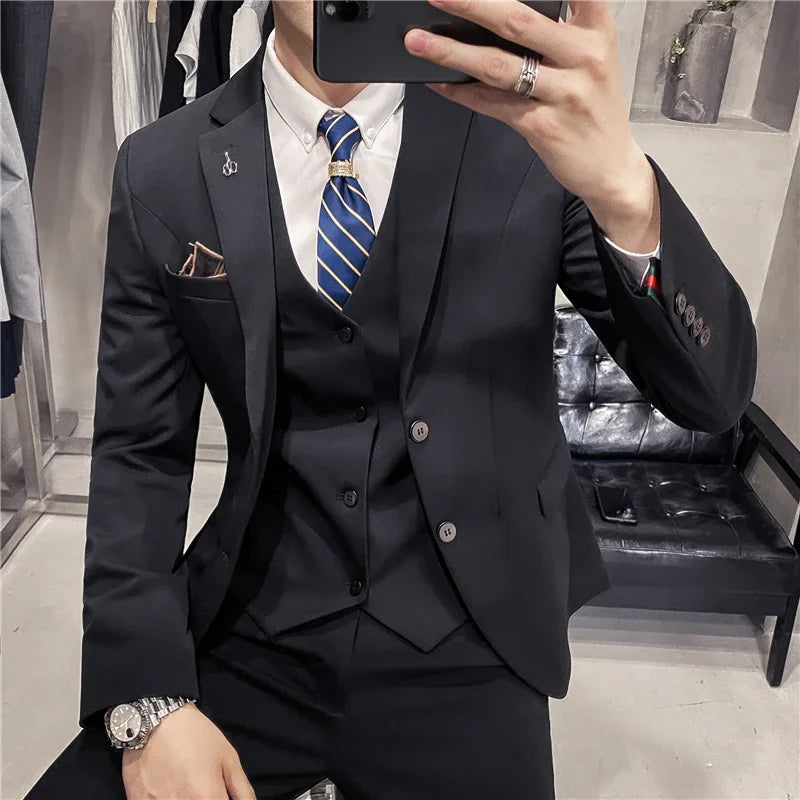S-7XL (Jacket+Vest+Pants) Fashion Boutique Lattice Formal Business Mens Suit 3Pcs Set Groom Wedding Dress Plaid Suit Show Stage