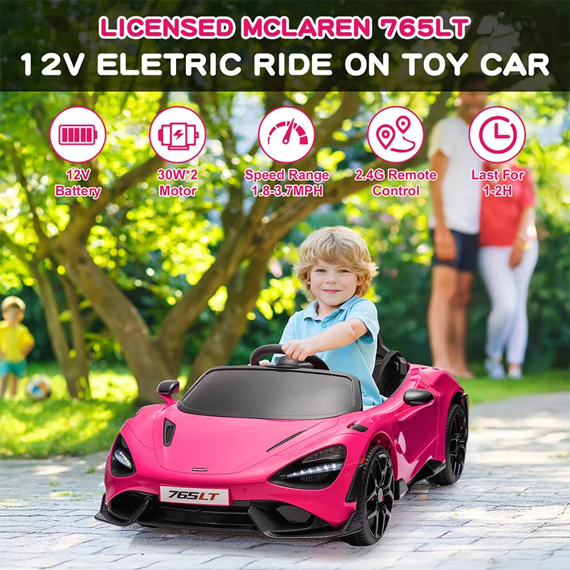 Mukidy 12V Licensed McLaren 765LT Kids Ride On Toy Vehicle