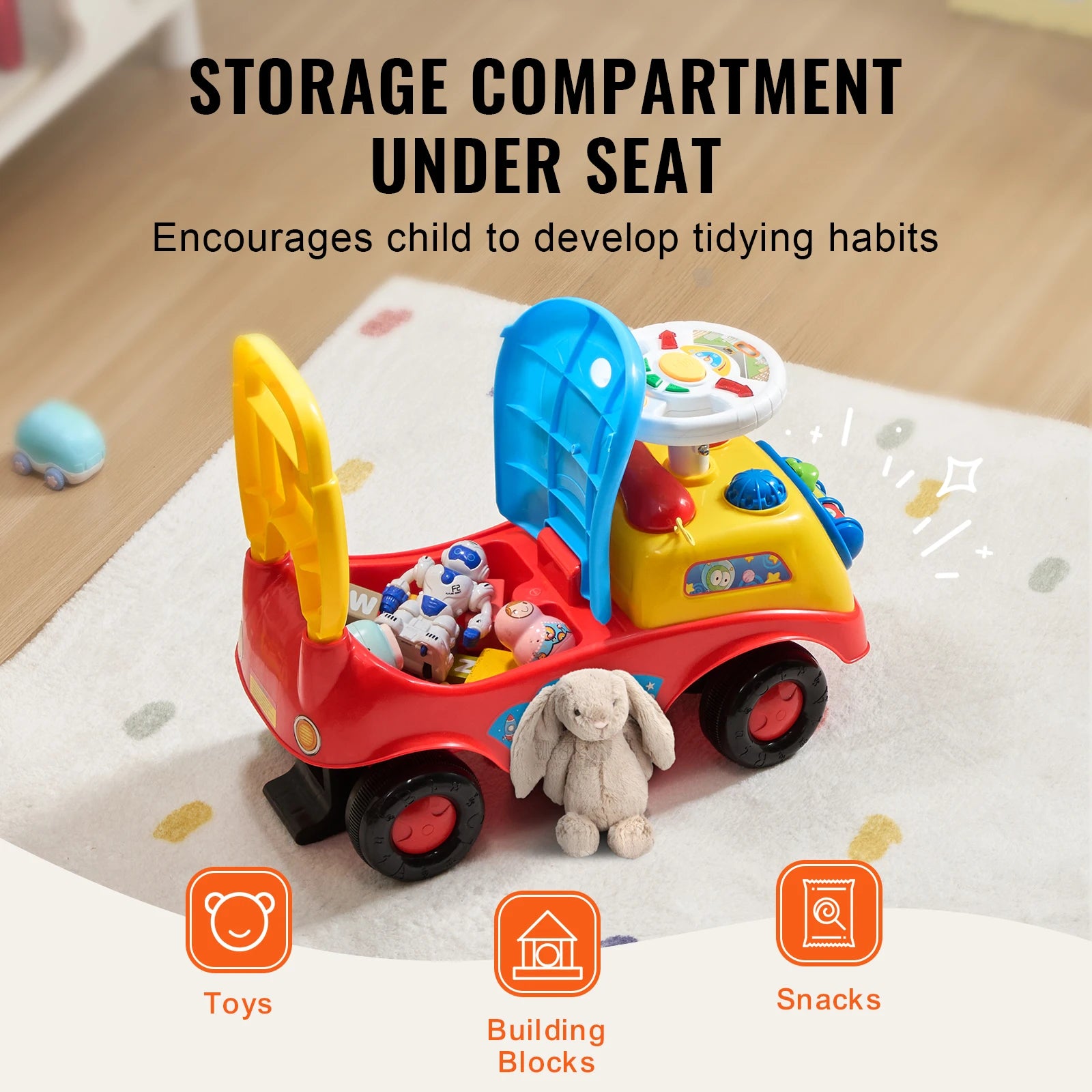 SucceBuy Toddler Ride On Push Car With Music Steering Wheel