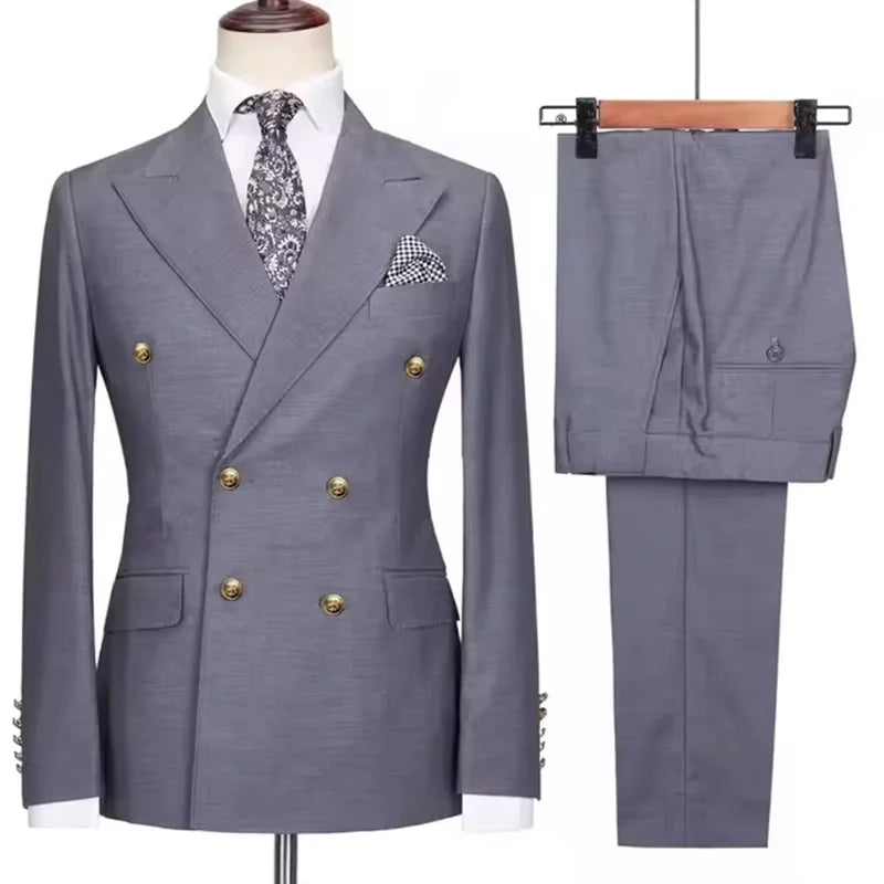 Xomoflag Men's Slim Fit Double Breasted Suit Jacket and Pants