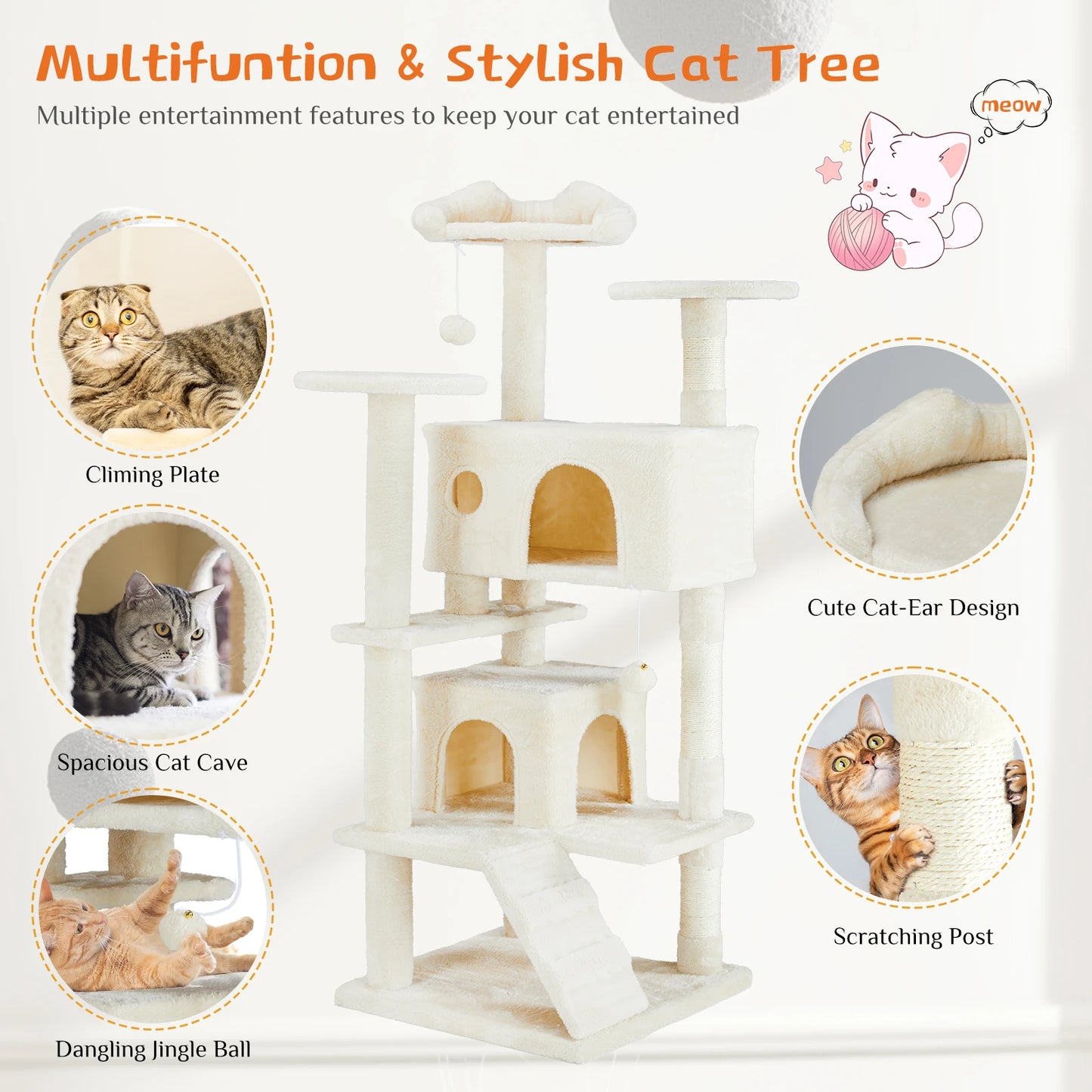 JHK Multi Level Cat Tree Tower Indoor Cats Play House
