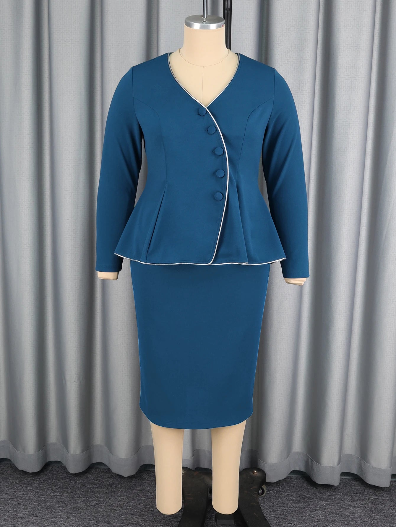 AOMEICN Two Piece Set Peplum Skirt With Trim