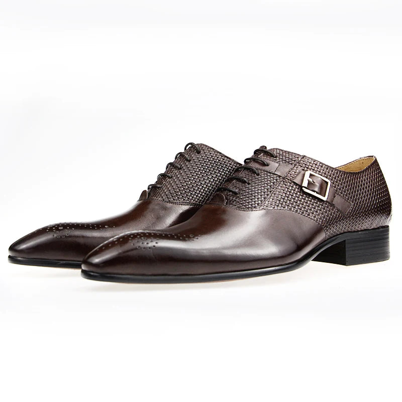 Exquisite Men Shoes Handmade Genuine Leather BlackBrown Lace-up Metal Buckle Fashion Elegant Casual Business Office Man Footwear