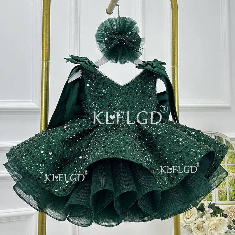 KLFLG Light Luxury Pageant Dress For Baby Girls With Sequins And Bow