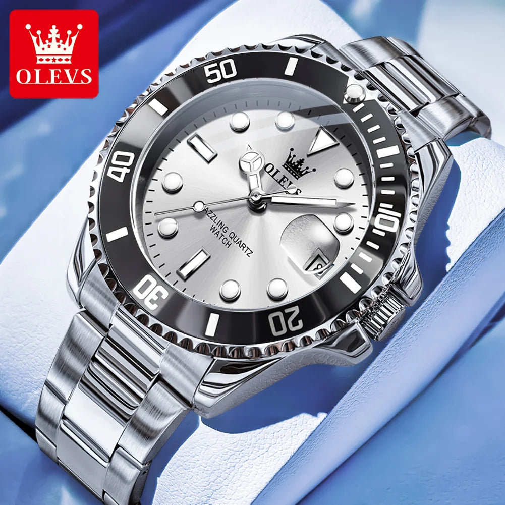 OLEVS 5885 Quartz Date Mens Watch Brushed Stainless Steel