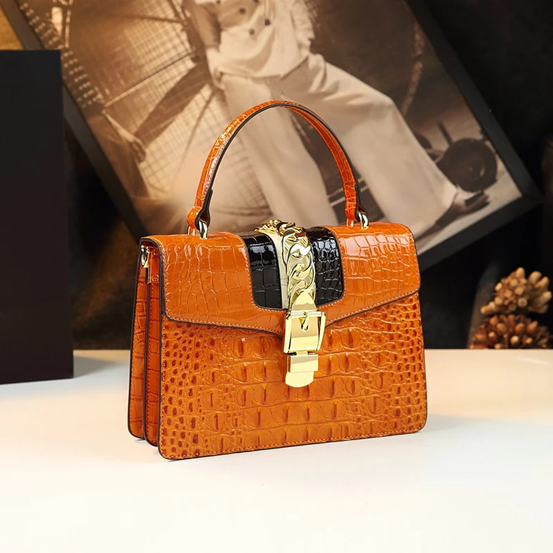 HYLHMCCN Genuine Leather Crossbody Bag Women's Shoulder Crocodile