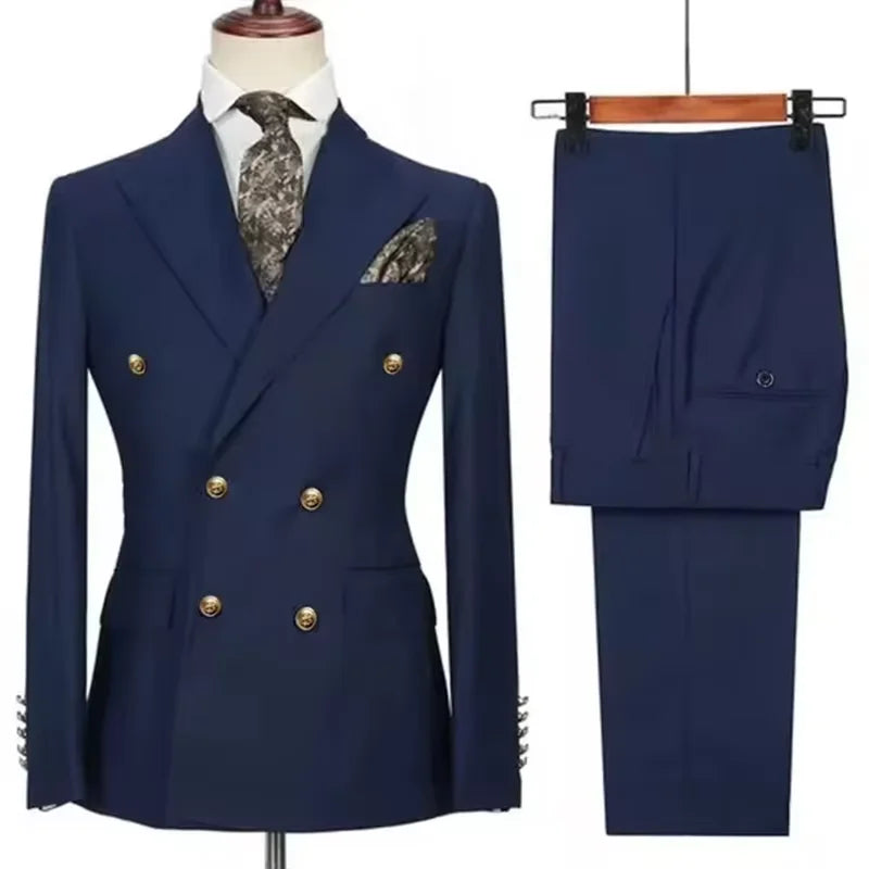 Xomoflag Men's Slim Fit Double Breasted Suit Jacket and Pants