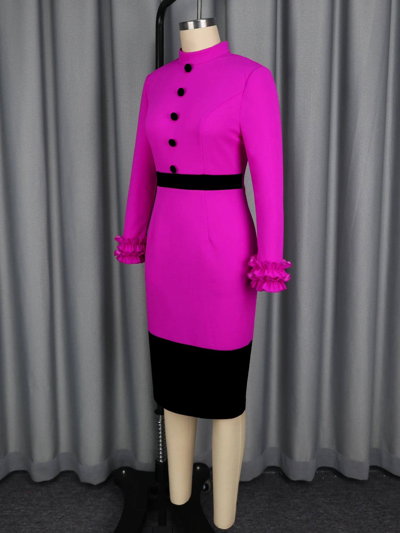 AOMEICN Women's Elegant Church Dress Midi With High Collar Ruffles