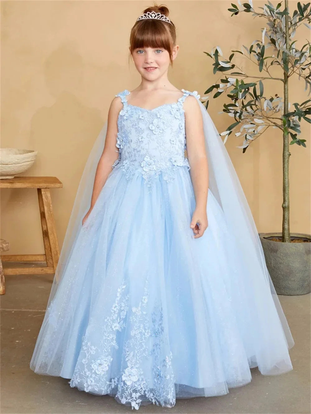 White Flower Girl Dress For Wedding Sleeveless Lace Applique Floor Lenght Kids  Birthday Party First Communion Ball Gown Custom