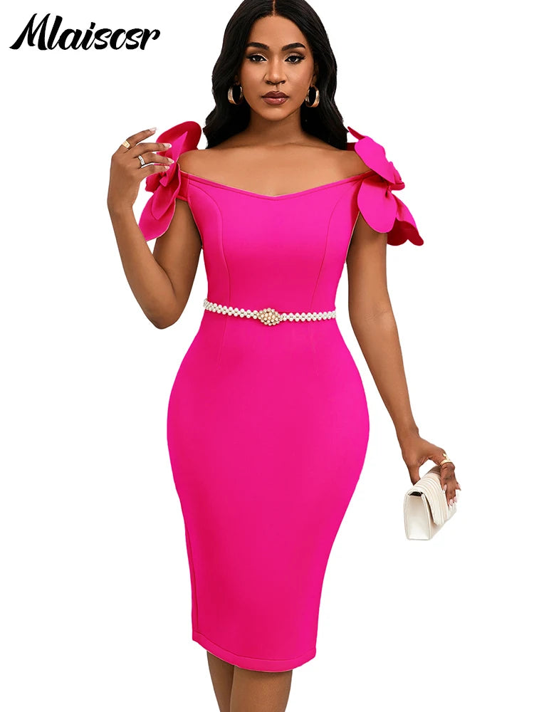 Mlaiscsr Off The Shoulder Petal Sleeve Midi Dress With Sash