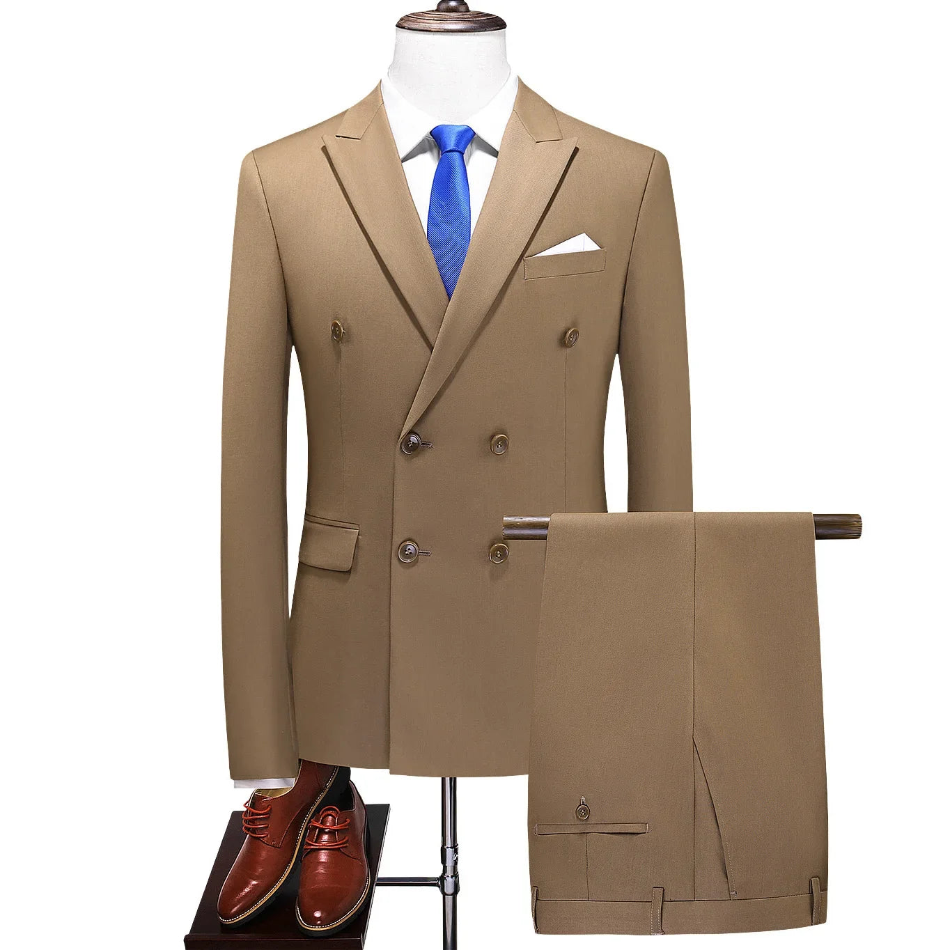 Mens Double Breasted Suit Blazer Pants British Style Business Formal