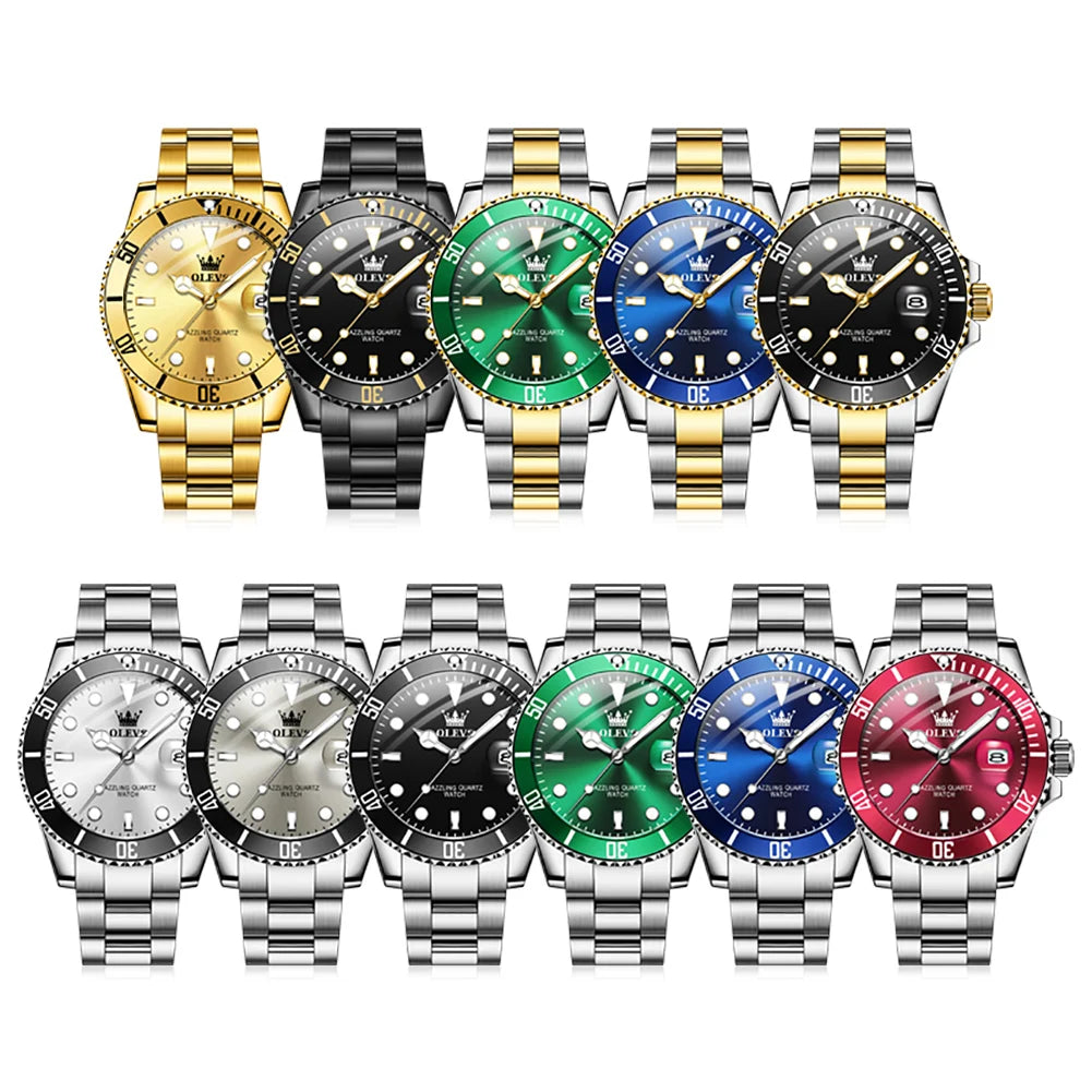 OLEVS 5885 Quartz Date Mens Watch Brushed Stainless Steel