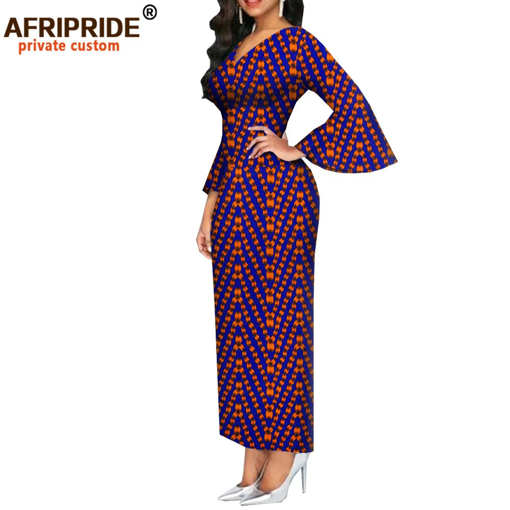 Women`s African Dresses Dashiki Outfits Print Bodycon Long Maxi Dress V Neck Flare Sleeve Party Wedding AFRIPRIDE A1925048