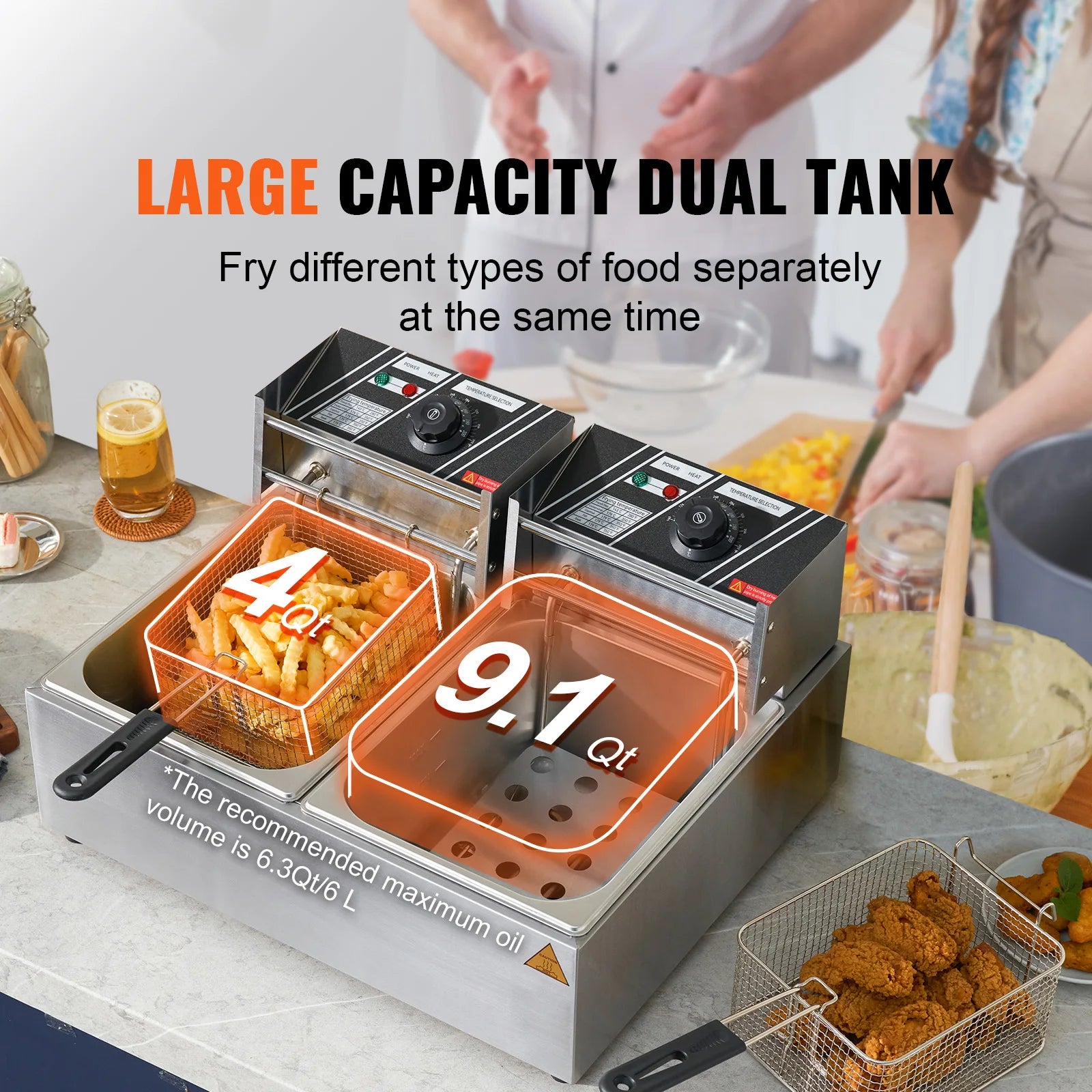 SucceBuy Electric Deep Fryer Dual Tanks Commercial