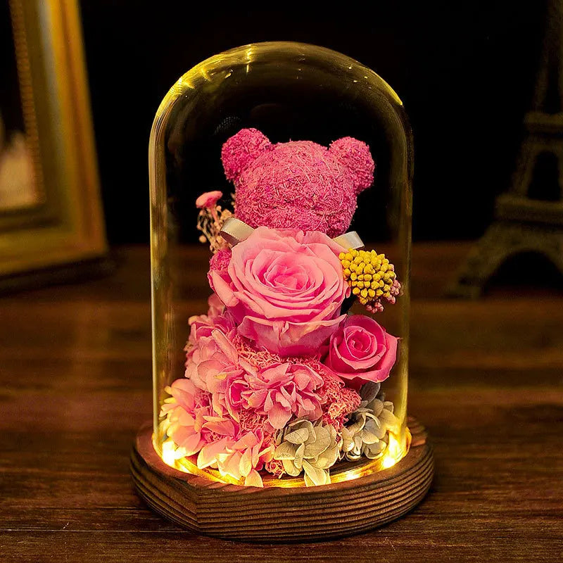 Eternal Flower Glass Cover Gift Box Lights Valentines Day