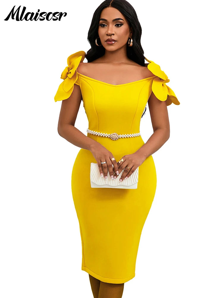 Mlaiscsr Off The Shoulder Petal Sleeve Midi Dress With Sash