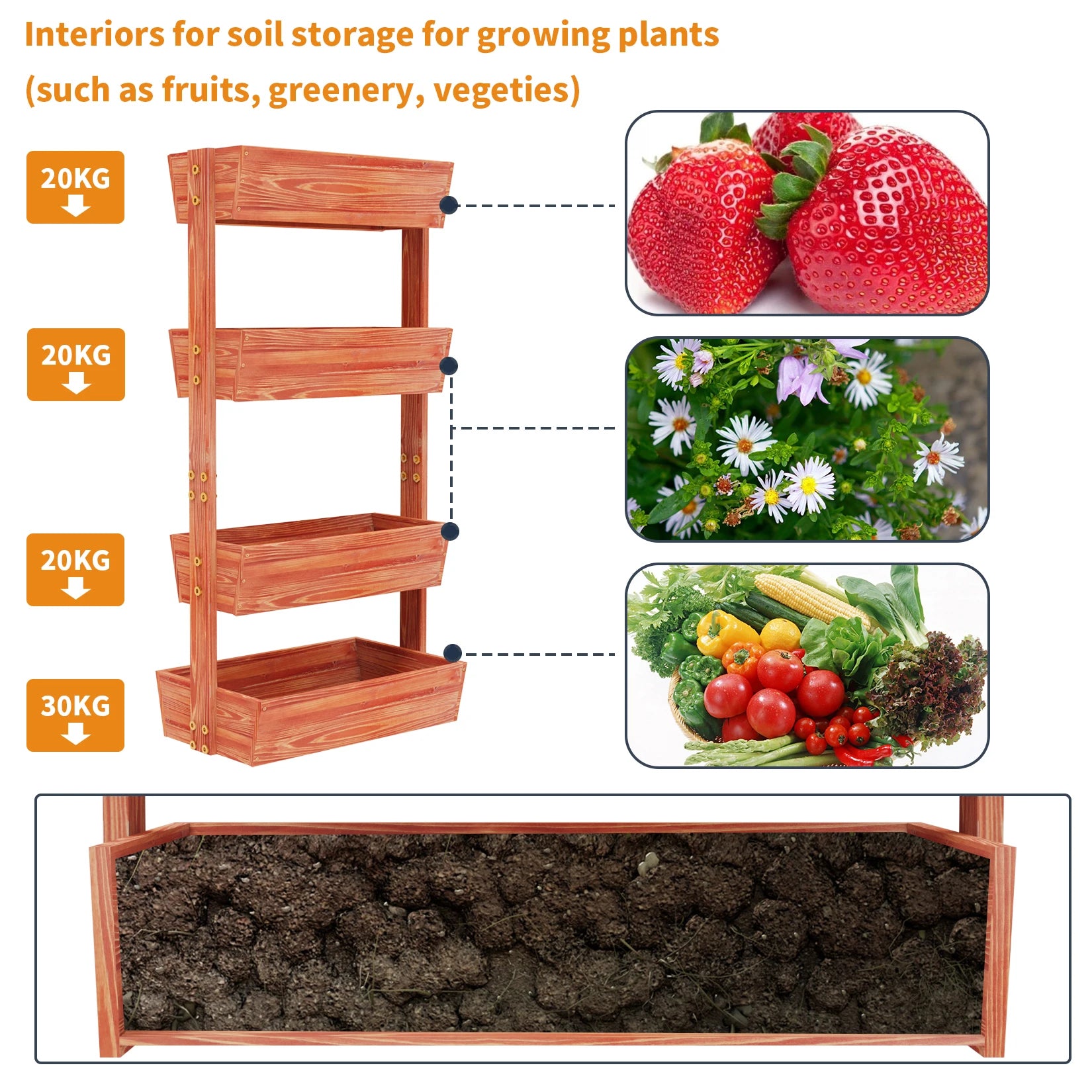 Finishing Vertical Garden Bed With Detachable Ladder And Adjustable Shelf